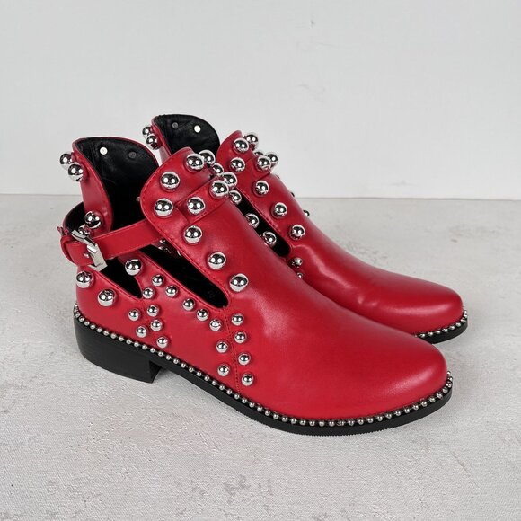 Ninety Union Riverside Red Studded Ankle Boot Rock Glam Womens Sz 7 - Picture 2 of 9